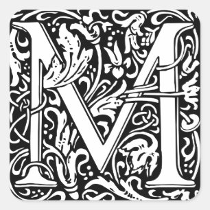 Pegatina Cuadrada Letra M Monograma medieval Art Nouveau