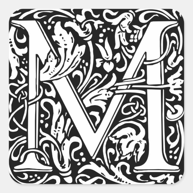 Pegatina Cuadrada Letra M Monograma medieval Art Nouveau (Anverso)