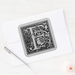 Pegatina Cuadrada Letra mayúscula F de William Morris Mate Plata