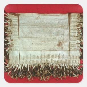 Pegatina Cuadrada Letra medieval de la protesta del bohemio