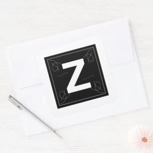 Pegatina Cuadrada Letra Monograma de Frame and Flourish Z en Blanco