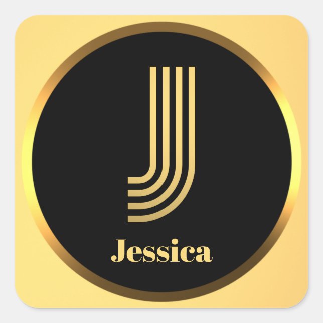 Pegatina Cuadrada Letra monogramada de oro personalizada J (Anverso)