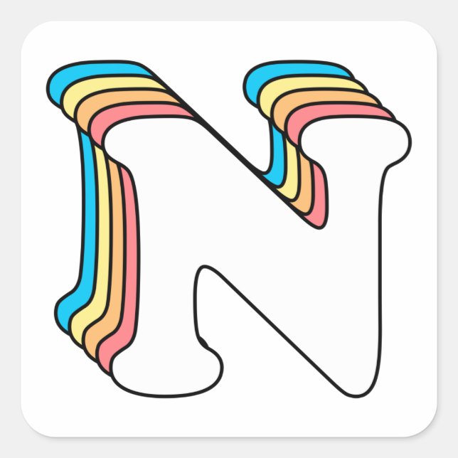 Pegatina Cuadrada Letra N inicial nombre alfabeto arcoiris (Anverso)