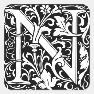 Pegatina Cuadrada Letra N Monograma Medieval Art Nouveau