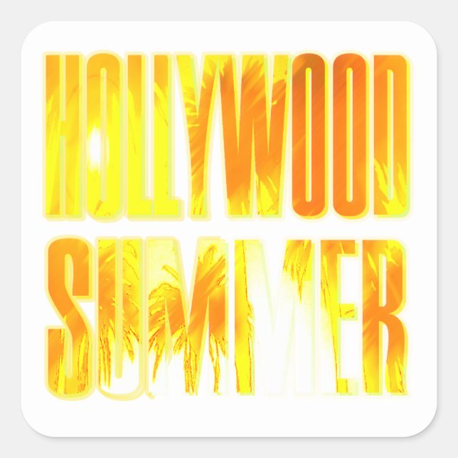 Pegatina Cuadrada Letra Naranja amarilla de "verano de Hollywood" Pe (Anverso)