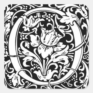 Pegatina Cuadrada Letra O Monograma Medieval Art Nouveau