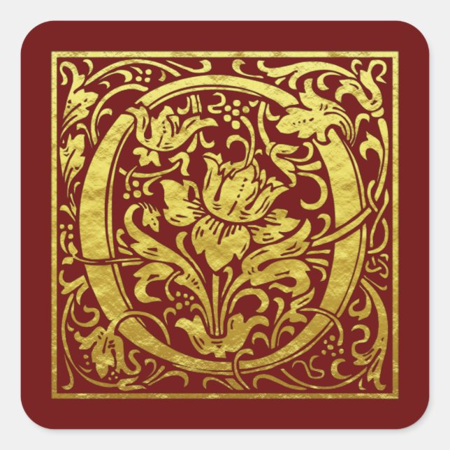 Pegatina Cuadrada Letra O Primera Letra Faux Gold Red (Anverso)