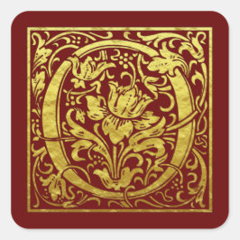 Pegatina Cuadrada Letra O Primera Letra Faux Gold Red