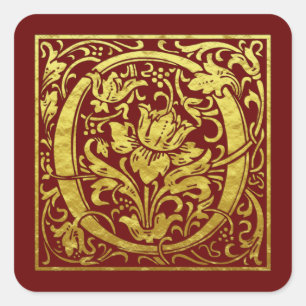 Pegatina Cuadrada Letra O Primera Letra Faux Gold Red