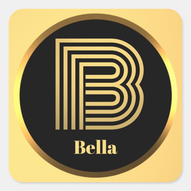 Pegatina Cuadrada Letra oro monogramada personalizada B (Anverso)