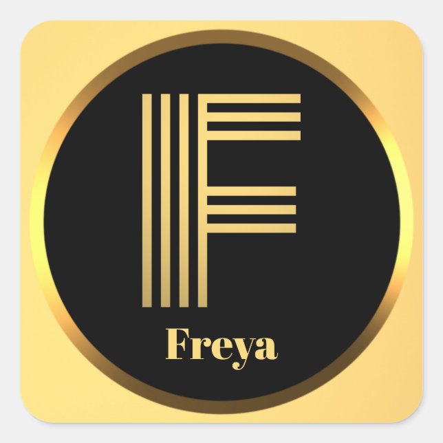 Pegatina Cuadrada Letra oro monogramada personalizada F (Anverso)