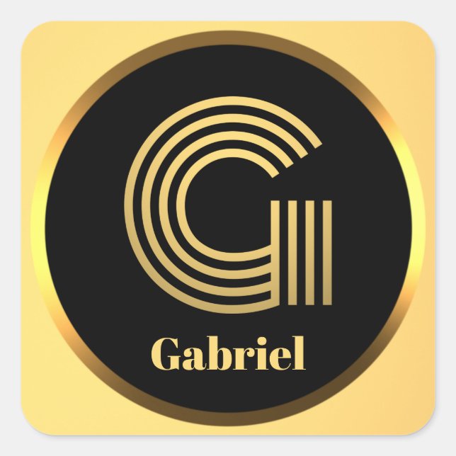 Pegatina Cuadrada Letra oro monogramada personalizada G (Anverso)