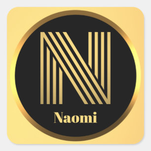 Pegatina Cuadrada Letra oro monogramada personalizada N