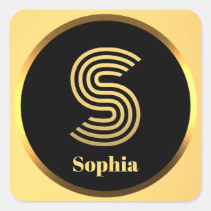 Pegatina Cuadrada Letra oro monogramada personalizada S