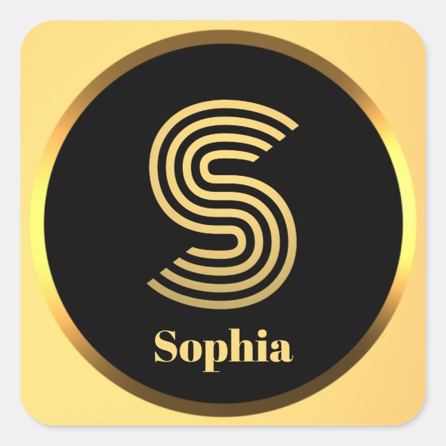 Pegatina Cuadrada Letra oro monogramada personalizada S (Anverso)