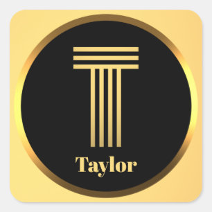 Pegatina Cuadrada Letra oro monogramada personalizada T