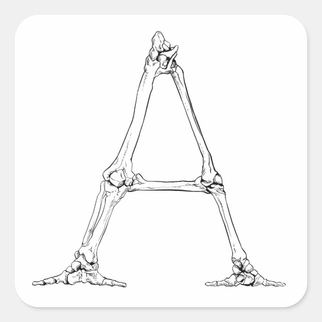 Pegatina Cuadrada Letra ósea - A (Anverso)