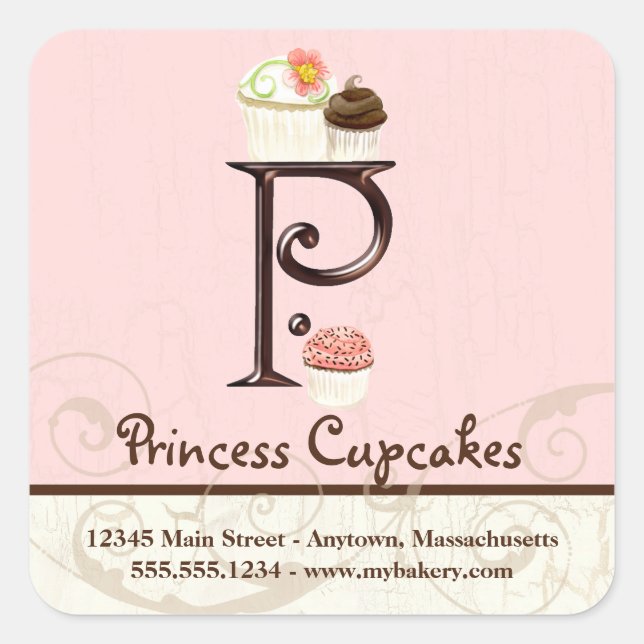 Pegatina Cuadrada Letra P Monograma Cubierta acuática Caja con logot (Anverso)