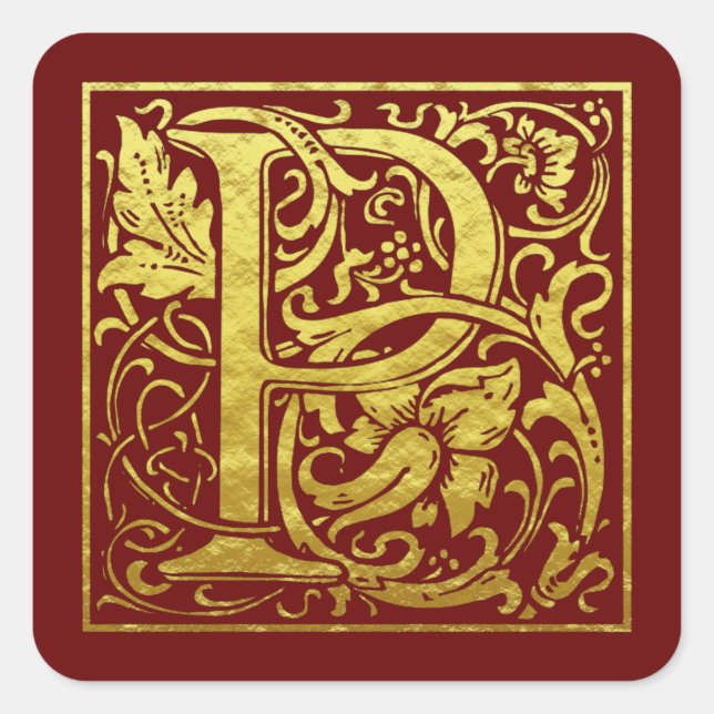 Pegatina Cuadrada Letra P primera letra falso oro (Anverso)