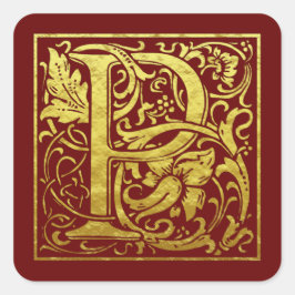 Pegatina Cuadrada Letra P primera letra falso oro