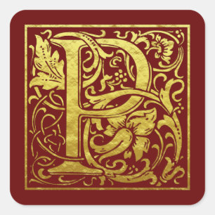 Pegatina Cuadrada Letra P primera letra falso oro