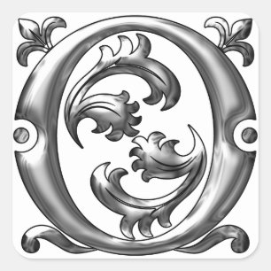 Pegatina Cuadrada Letra plateada inicial o mayúscula Monograma Pegat