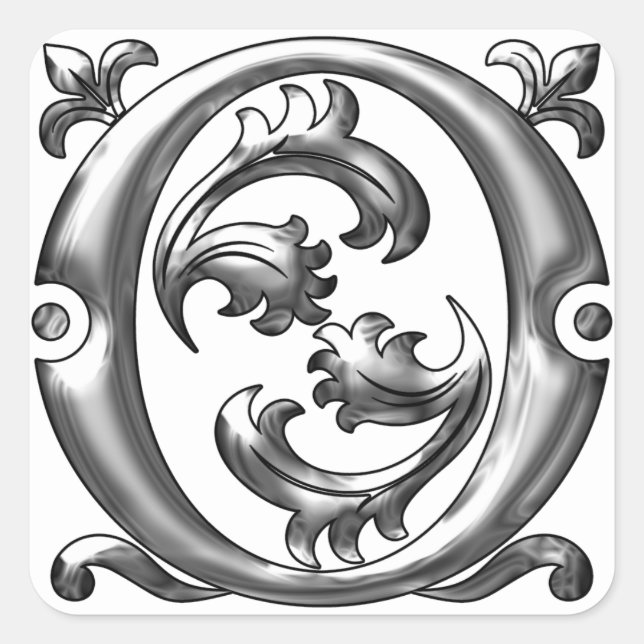 Pegatina Cuadrada Letra plateada inicial o mayúscula Monograma Pegat (Anverso)