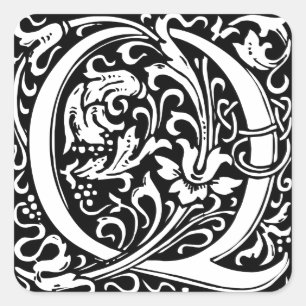 Pegatina Cuadrada Letra Q Monograma Medieval Art Nouveau