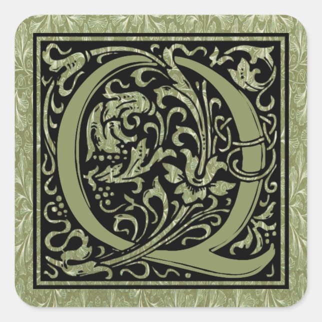 Pegatina Cuadrada Letra Q primera letra monograma (Anverso)