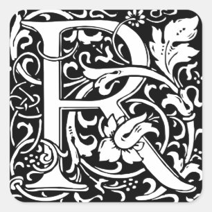 Pegatina Cuadrada Letra R Monograma Medieval Art Nouveau