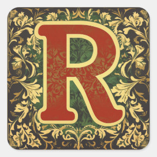 Pegatina Cuadrada Letra R: Navidades con acento dorado: Elegancia al