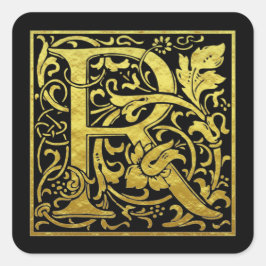 Pegatina Cuadrada Letra R Primera Letra Faux Gold Black