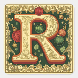 Pegatina Cuadrada Letra roja y verde Navidad R: espíritu de feriado