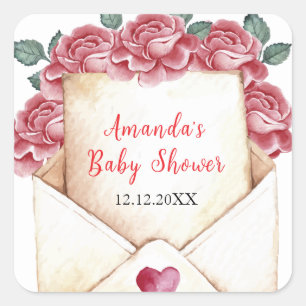Pegatina Cuadrada Letra Rosa vintage dulce Baby Shower