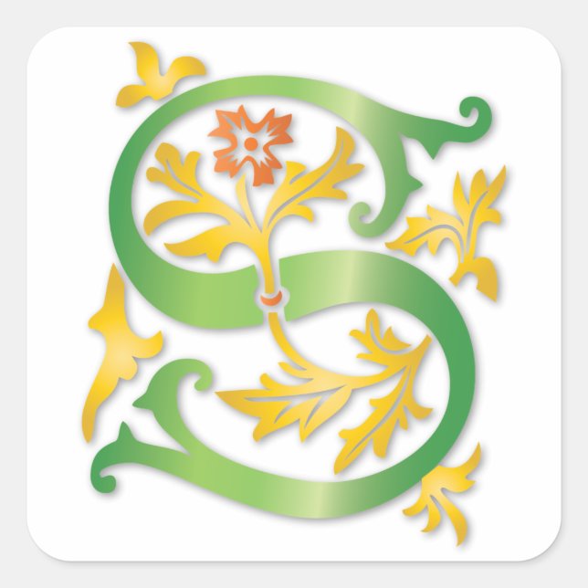 Pegatina Cuadrada Letra S Monograma Fleur de lis (Anverso)