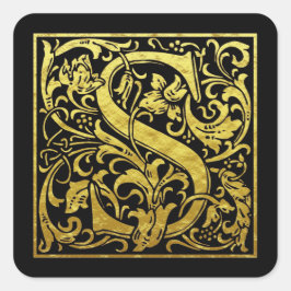 Pegatina Cuadrada Letra S Primera Letra Faux Gold Black