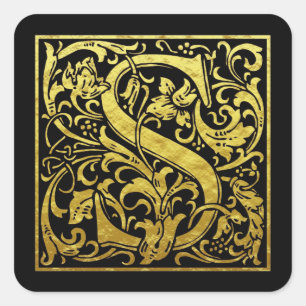 Pegatina Cuadrada Letra S Primera Letra Faux Gold Black