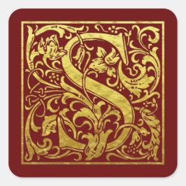 Pegatina Cuadrada Letra S Primera Letra Faux Gold Red