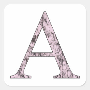 Pegatina Cuadrada Letra símbolo alfa de mármol rosa   Alfabeto grieg