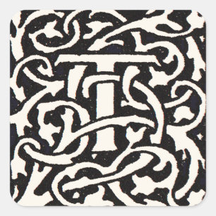 Pegatina Cuadrada Letra T Art Nouveau Monograma Vintage