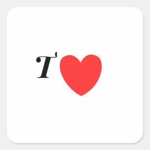 Pegatina Cuadrada Letra T Corazón - Diseño de Amor Inicial de San Va