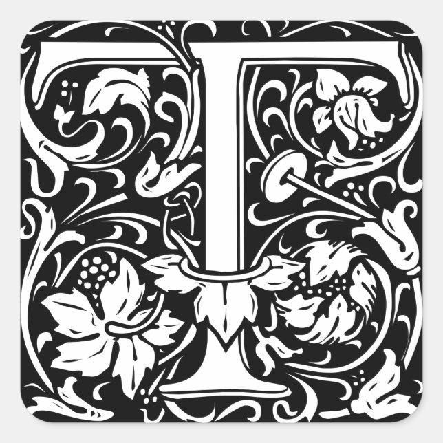 Pegatina Cuadrada Letra T Monograma medieval Art Nouveau (Anverso)