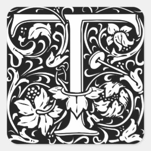 Pegatina Cuadrada Letra T Monograma medieval Art Nouveau