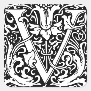 Pegatina Cuadrada Letra V Monograma Medieval Art Nouveau