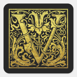 Pegatina Cuadrada Letra V primera letra Faux Gold Black