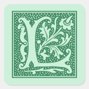 Pegatina Cuadrada Letra vintage L monograma inicial