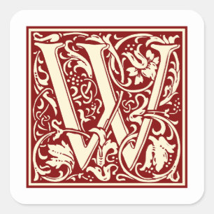 Pegatina Cuadrada Letra William Morris W monograma rojo inicial