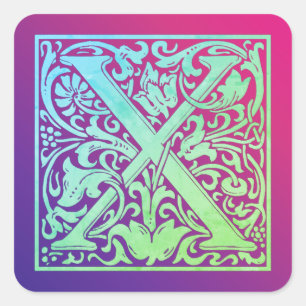 Pegatina Cuadrada Letra X Color Vintage Primer Gradiente De Letra