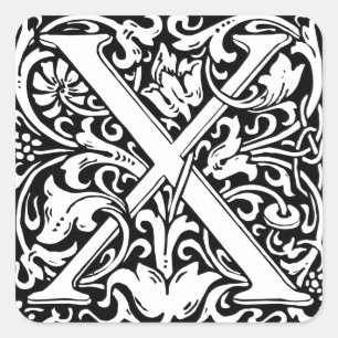 Pegatina Cuadrada Letra X Monograma Medieval Arte Nouveau