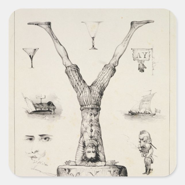 Pegatina Cuadrada Letra Y de un primer alfabeto (Anverso)